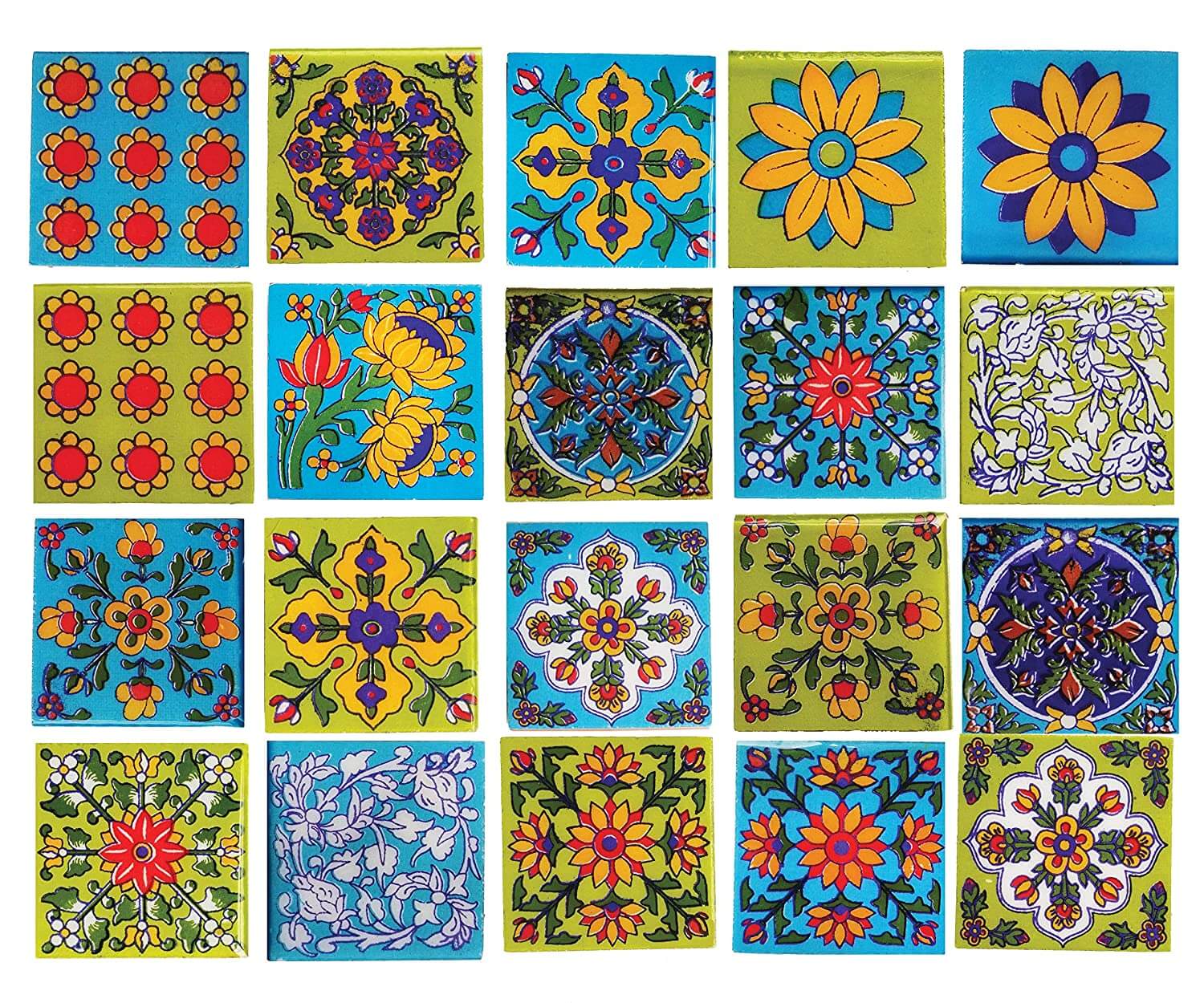 Blue Pottery Ceramic Wall Tile Interior Exterior Crafted Tabletop Flooring Wall Floral Ethnic Traditional 2 x 2 inch Tiles